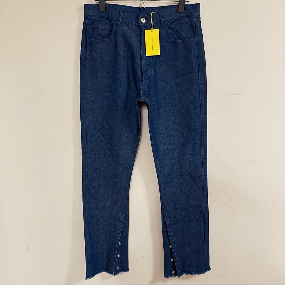 MARQUES ALMEIDA Navy Blue Slanted Cotton Denim Jeans 10